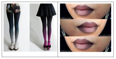 Ombre shades of navy and purple on leggings and tights have inspired ombre techniques on lips